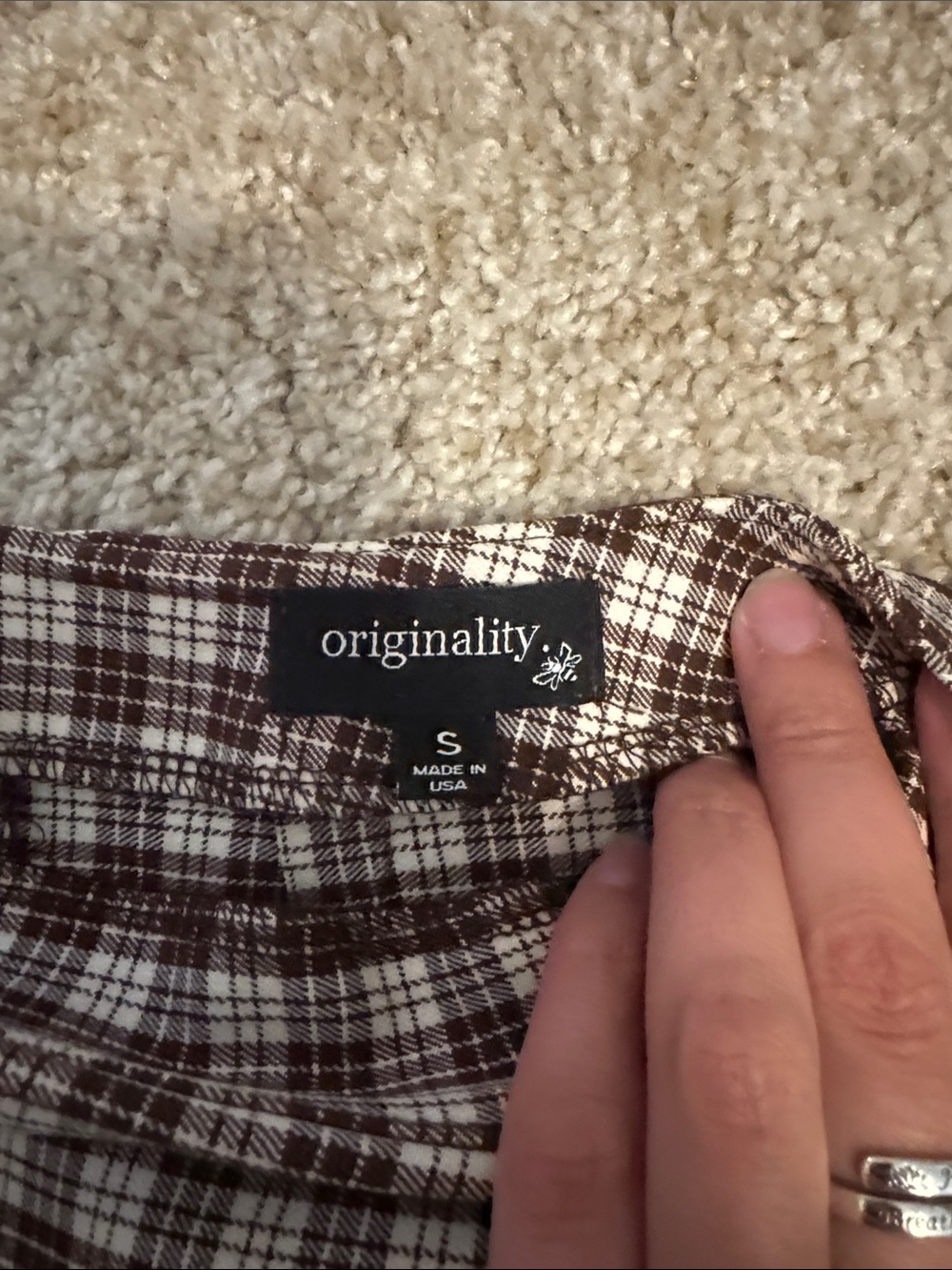 Checked A-Line Mini Skirt - Brown & Cream - Picture 2 of 3